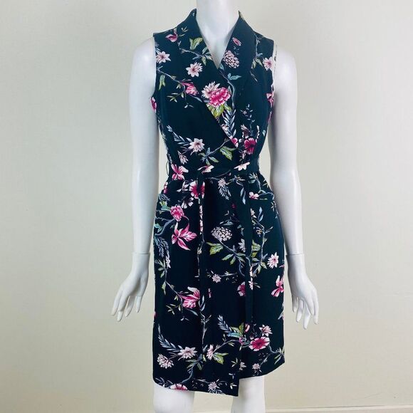 Calvin Klein Black Spring Floral Belted Wrap Dress - Picture 1 of 6